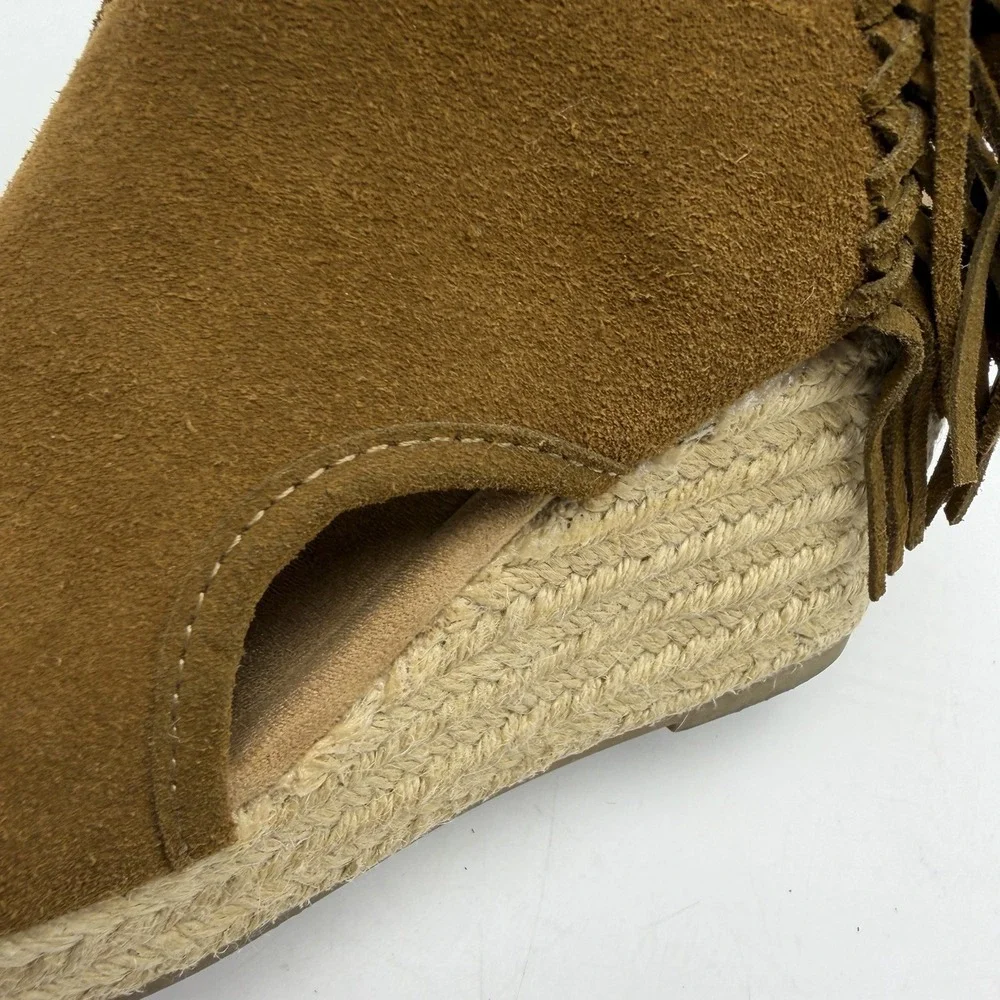 Wedge Espadrille Sandals Women 8 Blaire Brown Suede Leather Fringe Festival Boho